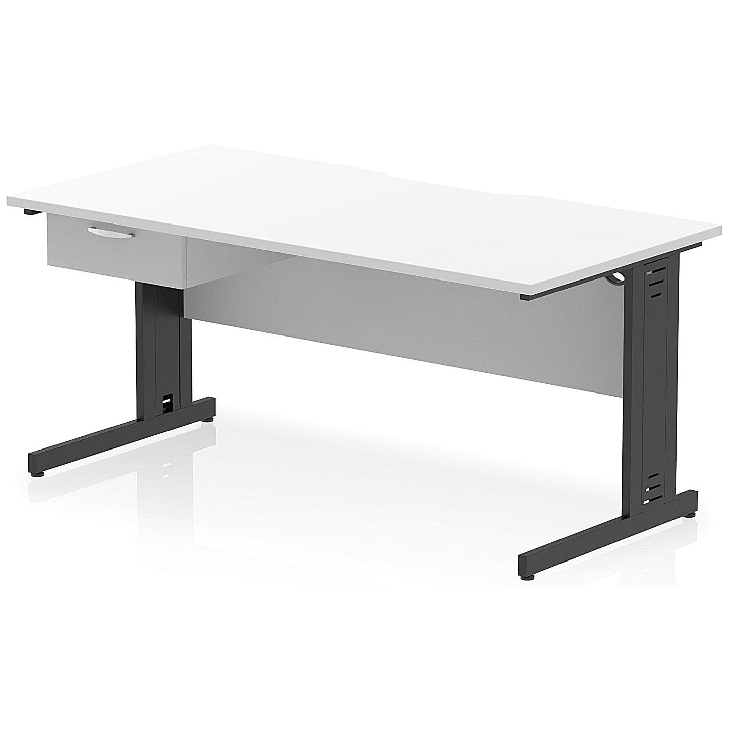Impulse 1600mm Scalloped Edge Rectangular Desk, Black Cable Managed Legs, White, With 1 x 1 Drawer Fixed Pedestal Easy2Order : I006086