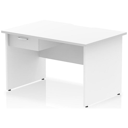 Impulse 1200mm Scalloped Edge Rectangular Desk, Panel End Legs, White With 1 x 1 Drawer Fixed Pedestal Easy2Order : I006093