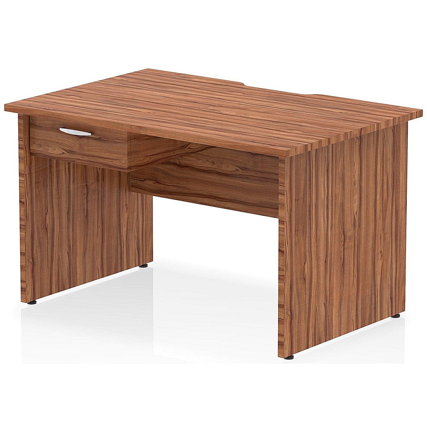 Impulse 1200mm Scalloped Edge Rectangular Desk, Panel End Legs, Walnut With 1 x 1 Drawer Fixed Pedestal Easy2Order : I006094