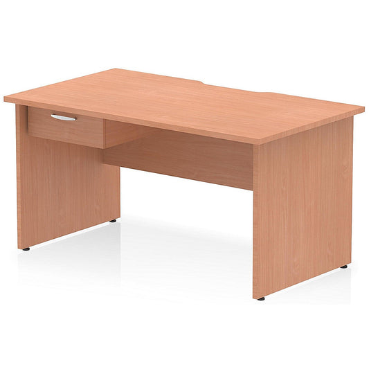 Impulse 1400mm Scalloped Edge Rectangular Desk, Panel End Legs, Beech With 1 x 1 Drawer Fixed Pedestal Easy2Order : I006095