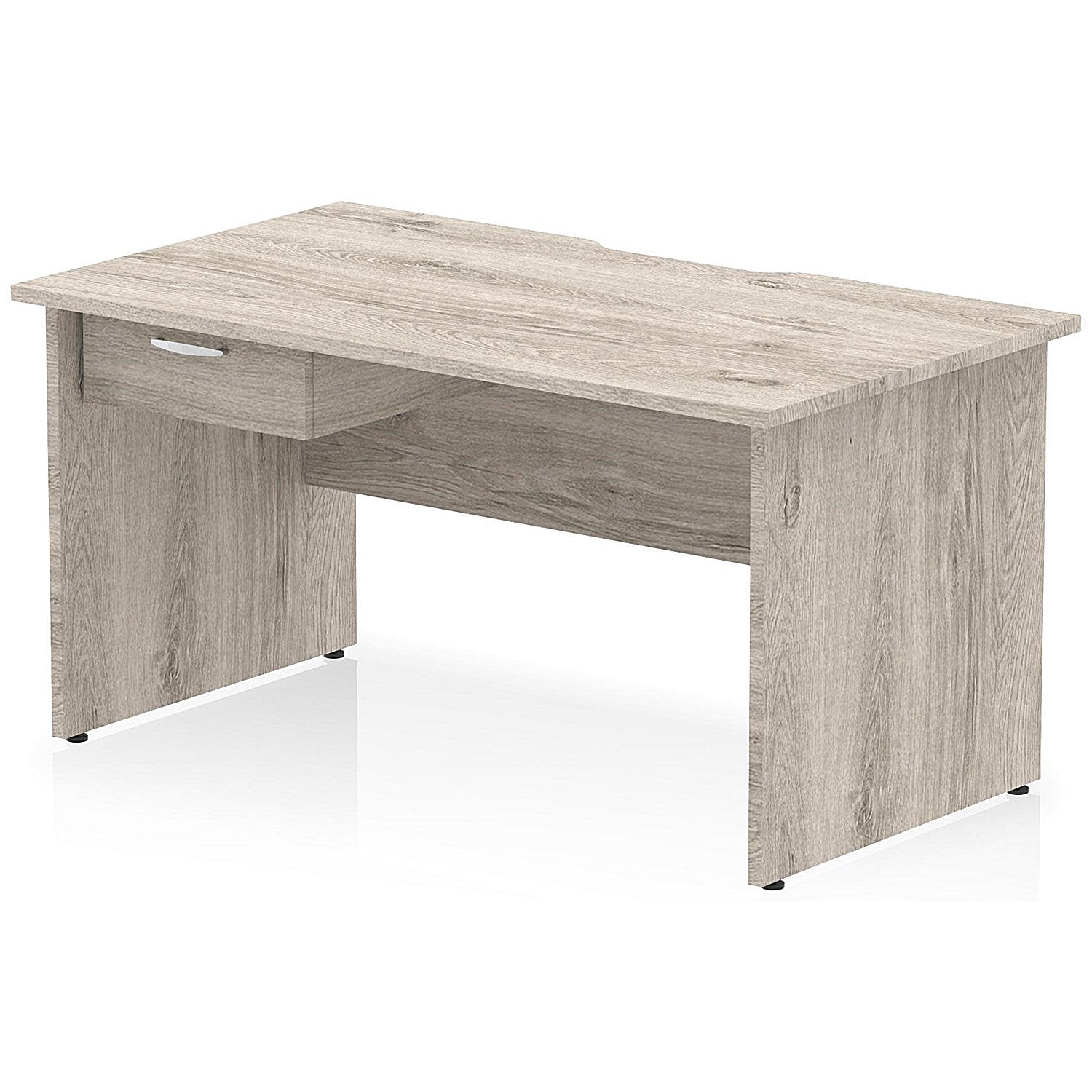 Impulse 1400mm Scalloped Edge Rectangular Desk, Panel End Legs, Grey Oak With 1 x 1 Drawer Fixed Pedestal Easy2Order : I006096