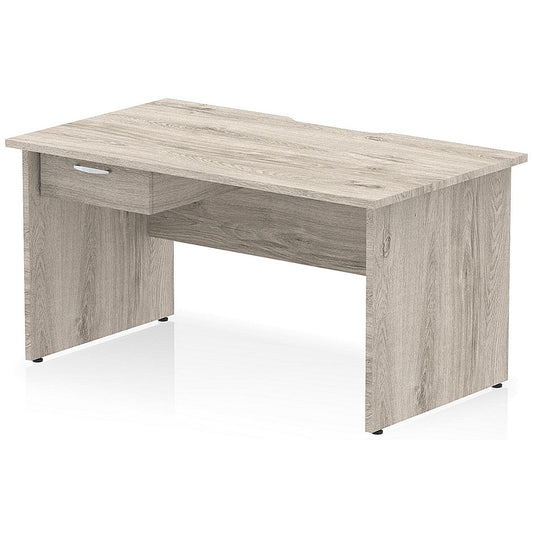 Impulse 1400mm Scalloped Edge Rectangular Desk, Panel End Legs, Grey Oak With 1 x 1 Drawer Fixed Pedestal Easy2Order : I006096