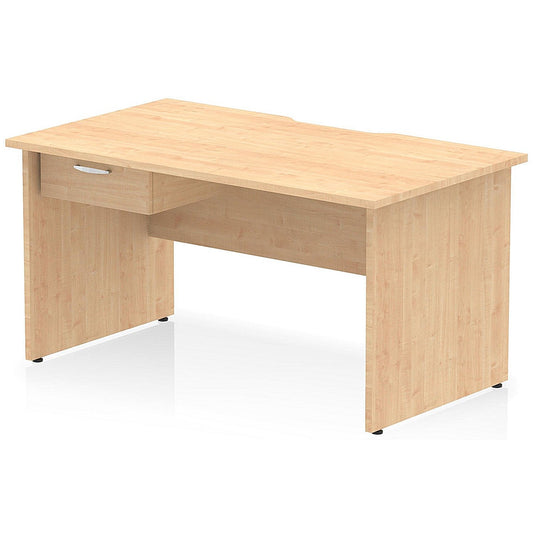 Impulse 1400mm Scalloped Edge Rectangular Desk, Panel End Legs, Maple With 1 x 1 Drawer Fixed Pedestal Easy2Order : I006097