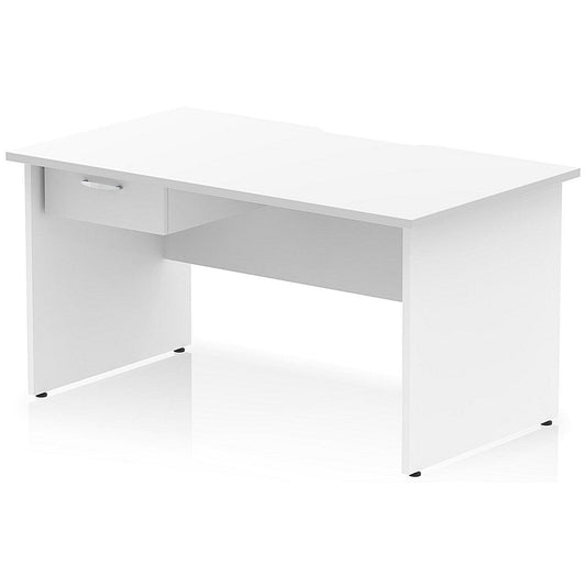 Impulse 1400mm Scalloped Edge Rectangular Desk, Panel End Legs, White With 1 x 1 Drawer Fixed Pedestal Easy2Order : I006099