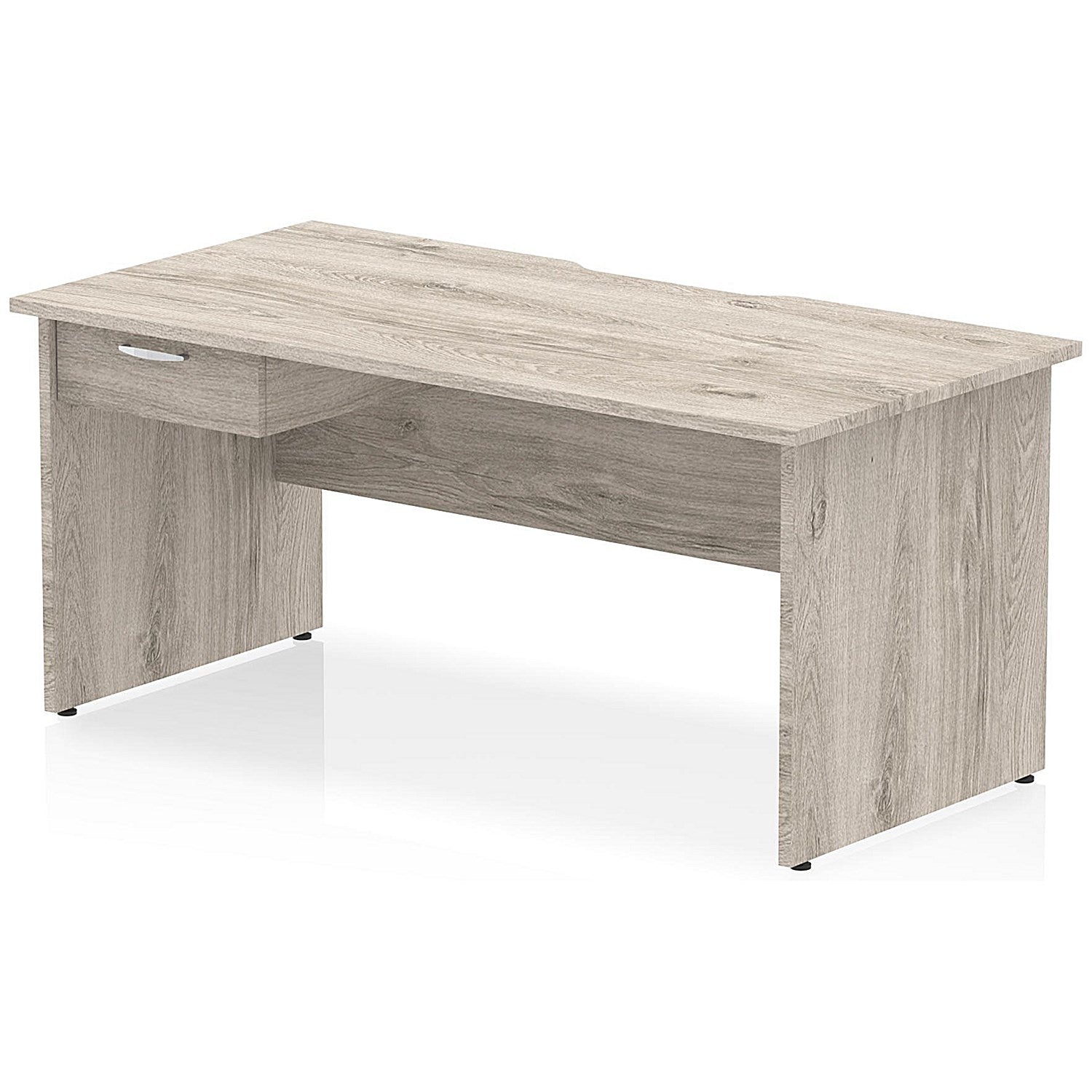 Impulse 1600mm Scalloped Edge Rectangular Desk, Panel End Legs, Grey Oak With 1 x 1 Drawer Fixed Pedestal Easy2Order : I006102