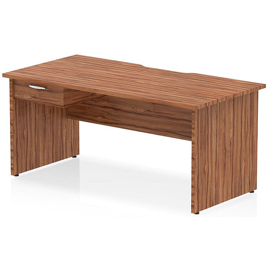 Impulse 1600mm Scalloped Edge Rectangular Desk, Panel End Legs, Walnut With 1 x 1 Drawer Fixed Pedestal Easy2Order : I006106