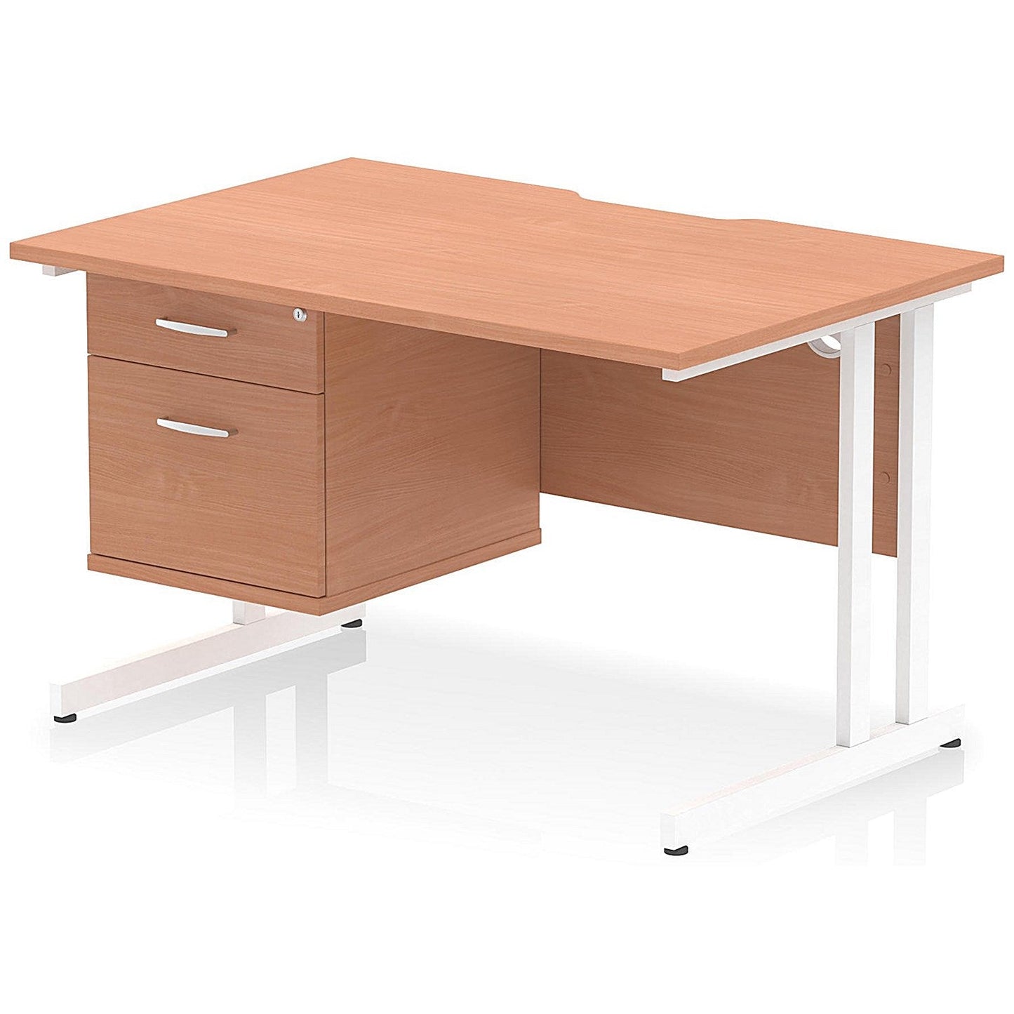Impulse 1200mm Scalloped Edge Rectangular Desk, White Cantilever Legs, Beech, With 1 x 2 Drawer Fixed Pedestal Easy2Order : I006109