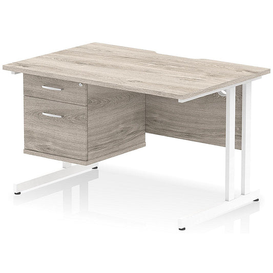 Impulse 1200mm Scalloped Edge Rectangular Desk, White Cantilever Legs, Grey Oak, With 1 x 2 Drawer Fixed Pedestal Easy2Order : I006112