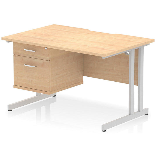 Impulse 1200mm Scalloped Edge Rectangular Desk, Silver Cantilever Legs, Maple, With 1 x 2 Drawer Fixed Pedestal Easy2Order : I006114