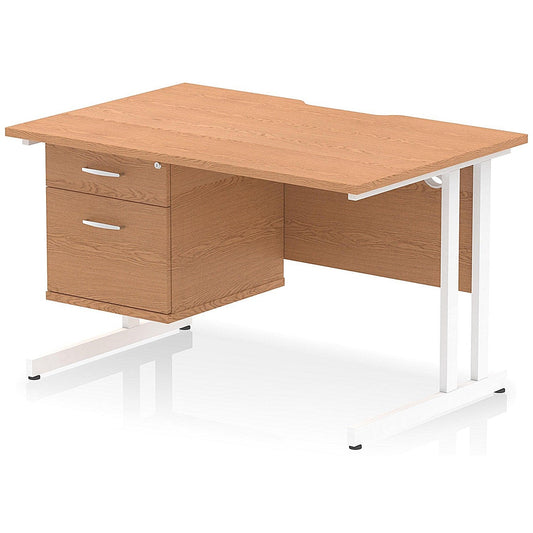 Impulse 1200mm Scalloped Edge Rectangular Desk, White Cantilever Legs, Oak, With 1 x 2 Drawer Fixed Pedestal Easy2Order : I006118