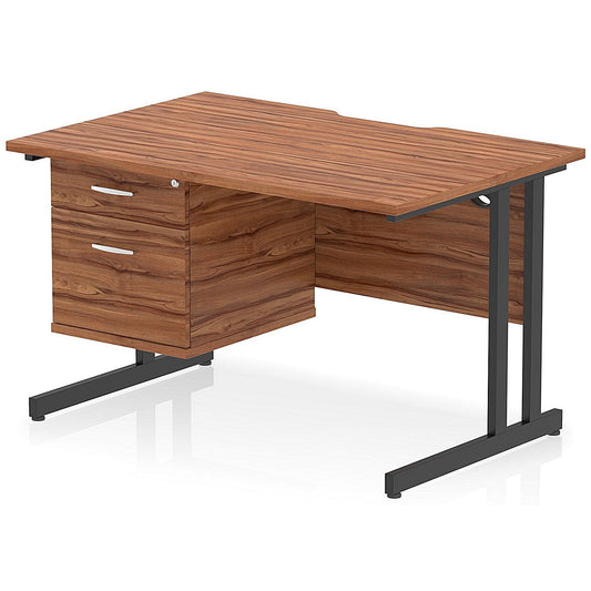 Impulse 1200mm Scalloped Edge Rectangular Desk, Black Cantilever Legs, Walnut, With 1 x 2 Drawer Fixed Pedestal Easy2Order : I006119