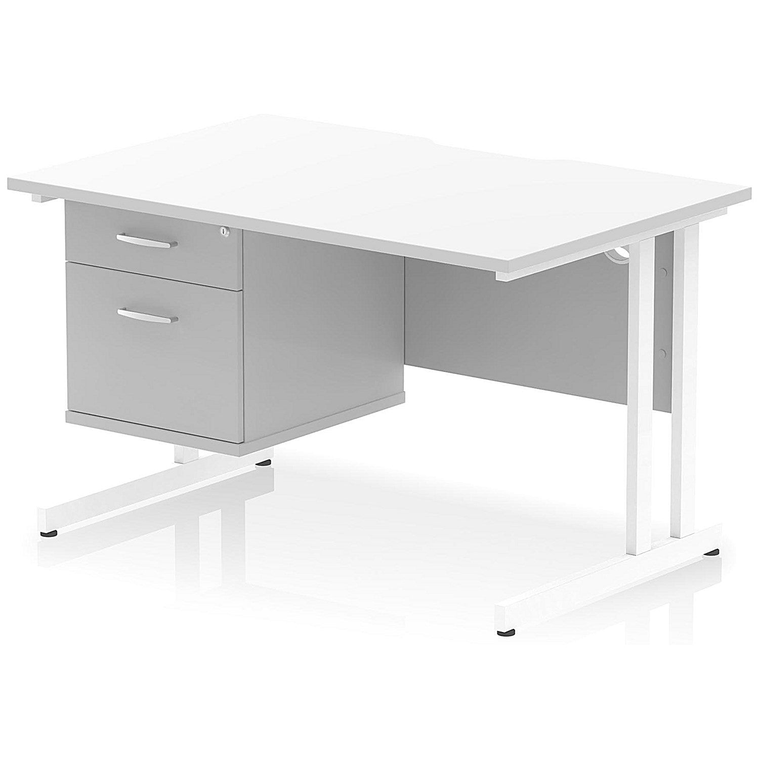 Impulse 1200mm Scalloped Edge Rectangular Desk, White Cantilever Legs, White, With 1 x 2 Drawer Fixed Pedestal Easy2Order : I006124