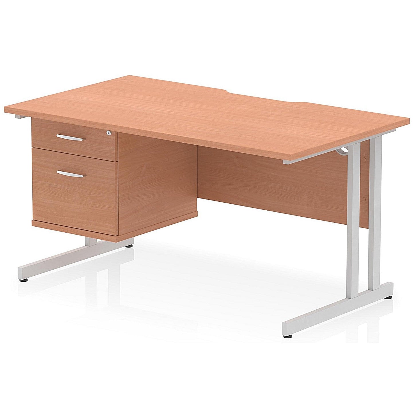 Impulse 1400mm Scalloped Edge Rectangular Desk, Silver Cantilever Legs, Beech, With 1 x 2 Drawer Fixed Pedestal Easy2Order : I006126