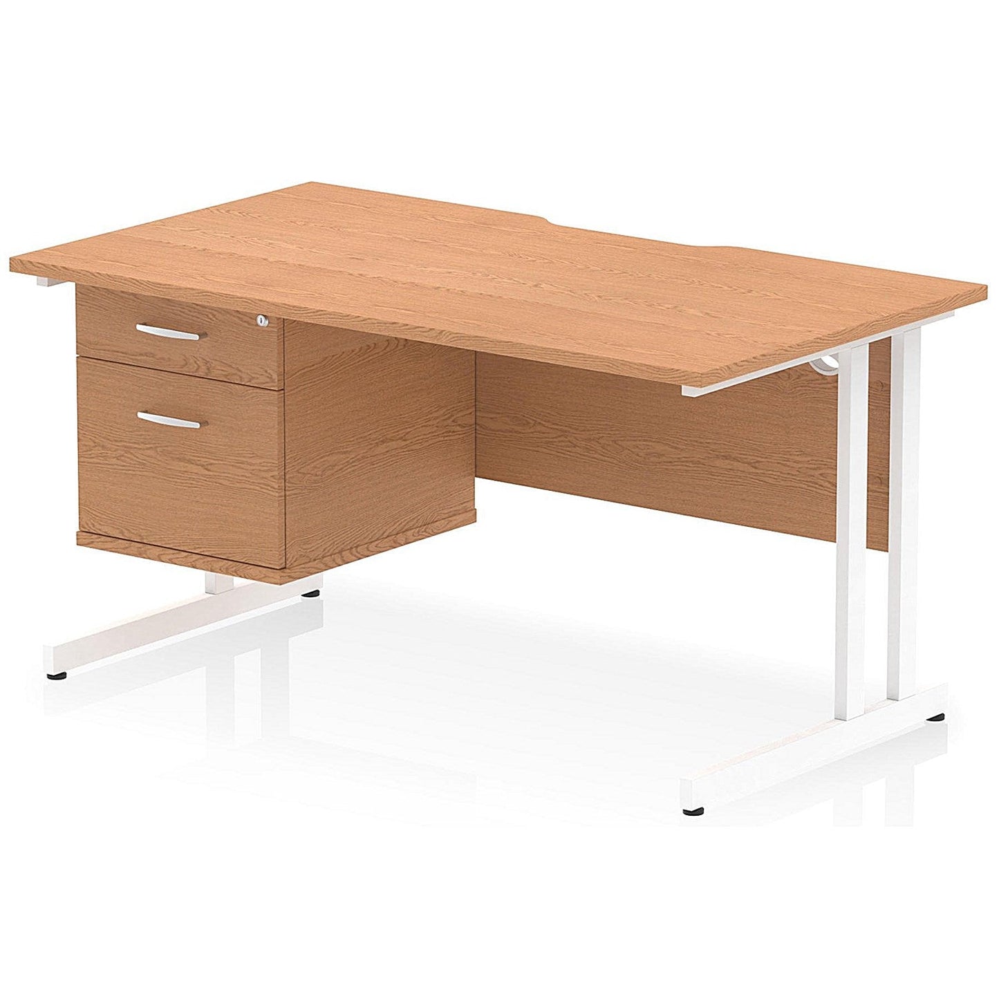 Impulse 1400mm Scalloped Edge Rectangular Desk, White Cantilever Legs, Oak, With 1 x 2 Drawer Fixed Pedestal Easy2Order : I006136