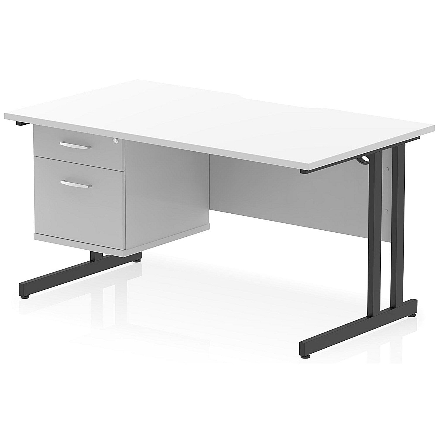 Impulse 1400mm Scalloped Edge Rectangular Desk, Black Cantilever Legs, White, With 1 x 2 Drawer Fixed Pedestal Easy2Order : I006140