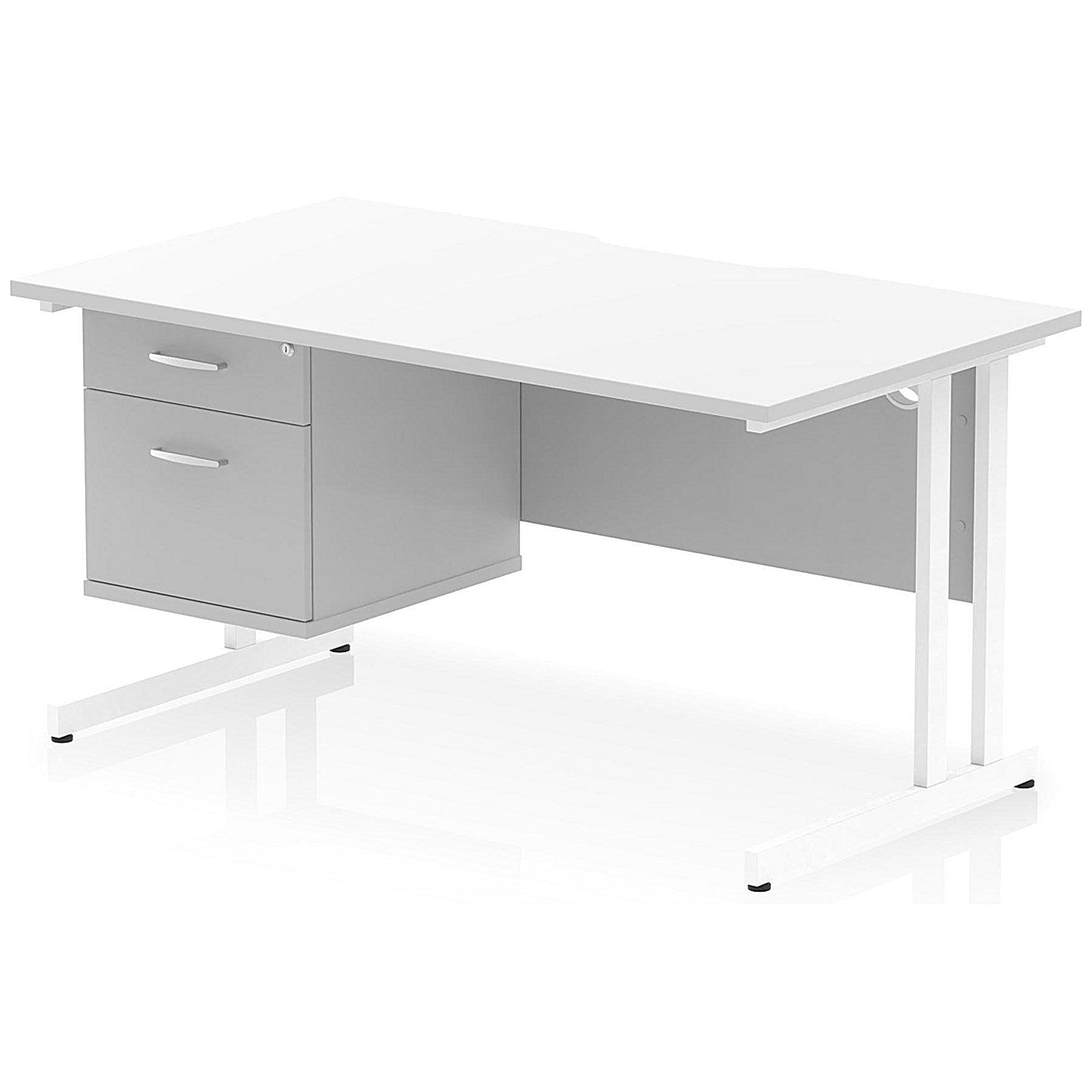 Impulse 1400mm Scalloped Edge Rectangular Desk, White Cantilever Legs, White, With 1 x 2 Drawer Fixed Pedestal Easy2Order : I006142