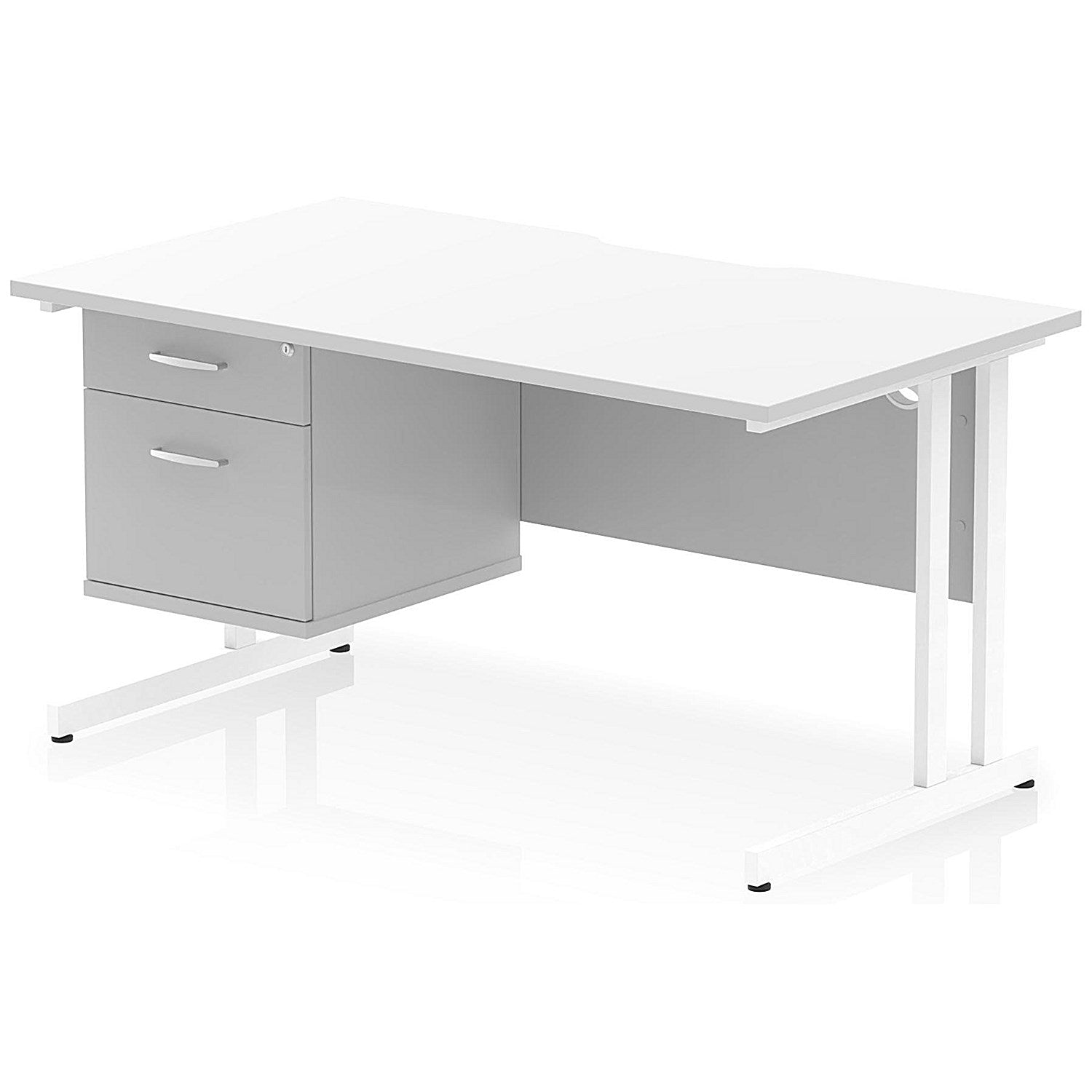 Impulse 1400mm Scalloped Edge Rectangular Desk, White Cantilever Legs, White, With 1 x 2 Drawer Fixed Pedestal Easy2Order : I006142