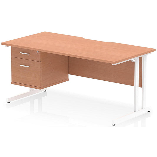 Impulse 1600mm Scalloped Edge Rectangular Desk, White Cantilever Legs, Beech, With 1 x 2 Drawer Fixed Pedestal Easy2Order : I006145