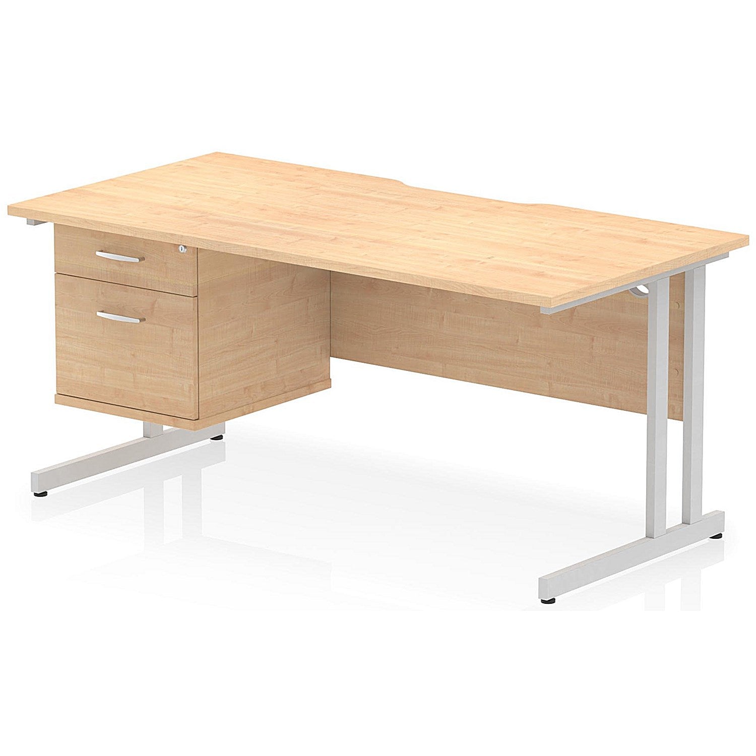 Impulse 1600mm Scalloped Edge Rectangular Desk, Silver Cantilever Legs, Maple, With 1 x 2 Drawer Fixed Pedestal Easy2Order : I006150