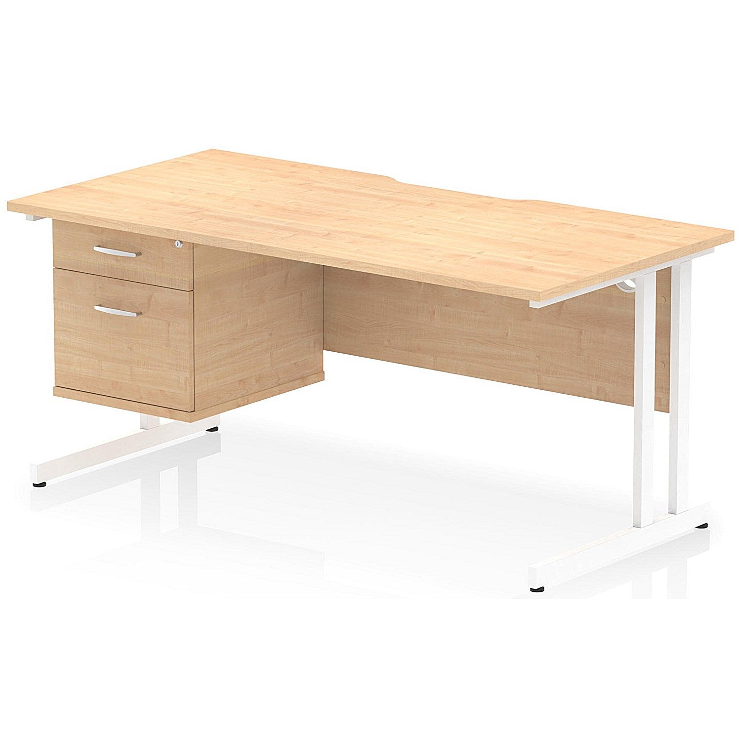 Impulse 1600mm Scalloped Edge Rectangular Desk, White Cantilever Legs, Maple, With 1 x 2 Drawer Fixed Pedestal Easy2Order : I006151