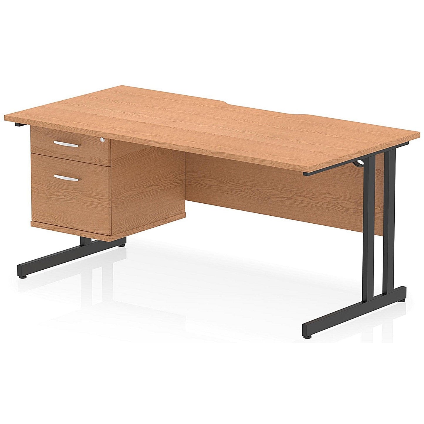Impulse 1600mm Scalloped Edge Rectangular Desk, Black Cantilever Legs, Oak, With 1 x 2 Drawer Fixed Pedestal Easy2Order : I006152