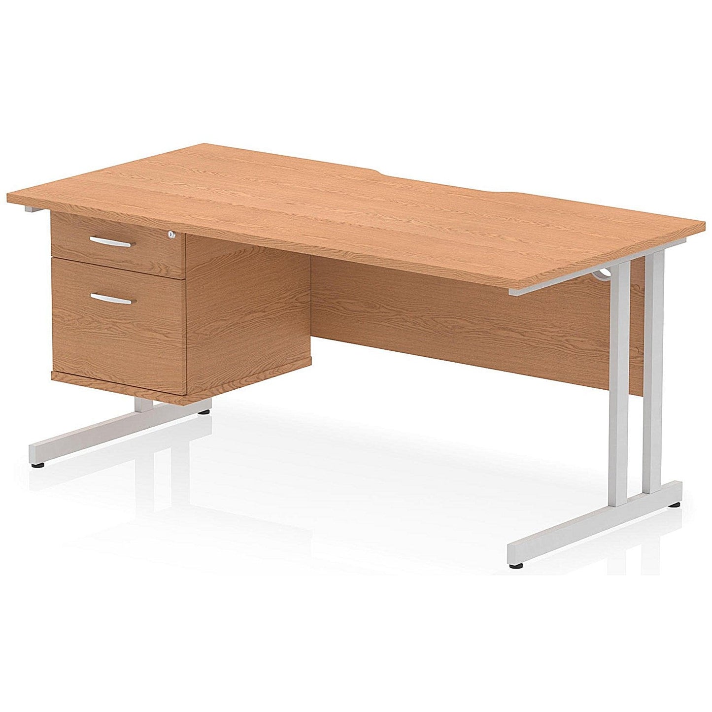 Impulse 1600mm Scalloped Edge Rectangular Desk, Silver Cantilever Legs, Oak, With 1 x 2 Drawer Fixed Pedestal Easy2Order : I006153
