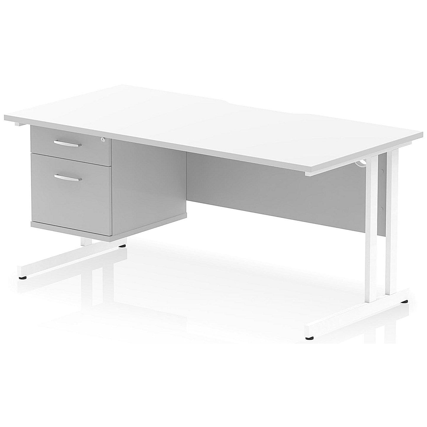 Impulse 1600mm Scalloped Edge Rectangular Desk, White Cantilever Legs, White, With 1 x 2 Drawer Fixed Pedestal Easy2Order : I006160