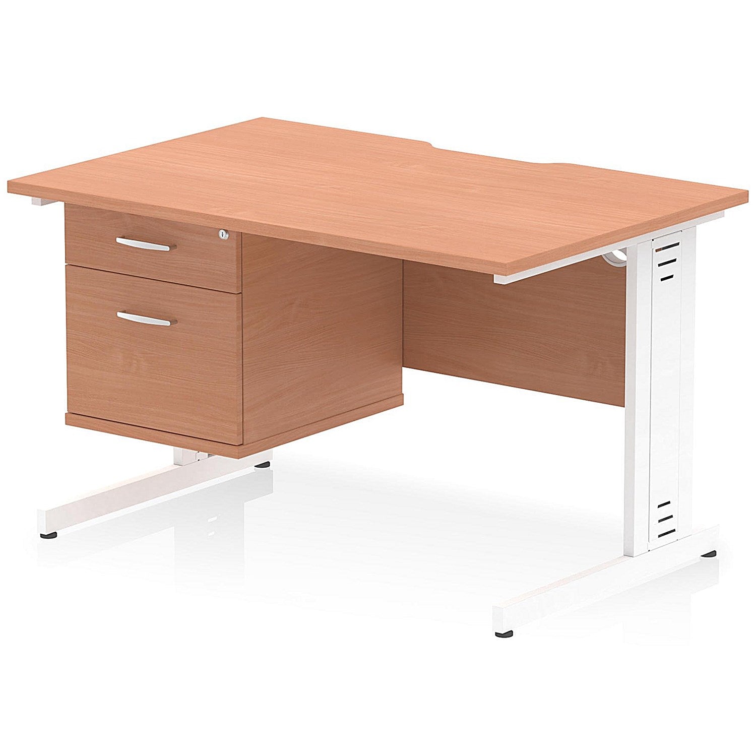 Impulse 1200mm Scalloped Edge Rectangular Desk, White Cable Managed Legs, Beech, With 1 x 2 Drawer Fixed Pedestal Easy2Order : I006163