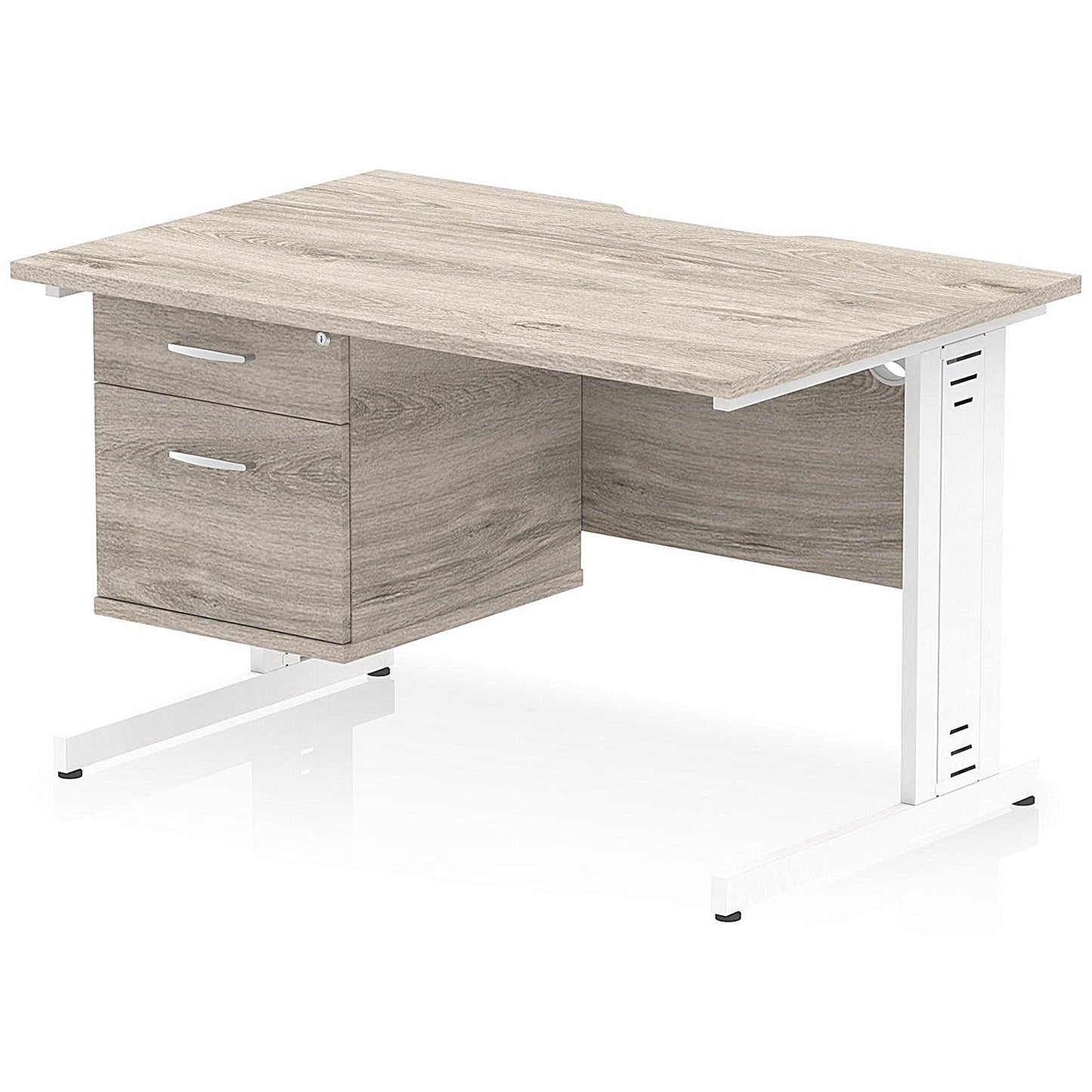 Impulse 1200mm Scalloped Edge Rectangular Desk, White Cable Managed Legs, Grey Oak, With 1 x 2 Drawer Fixed Pedestal Easy2Order : I006166