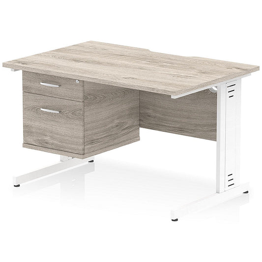 Impulse 1200mm Scalloped Edge Rectangular Desk, White Cable Managed Legs, Grey Oak, With 1 x 2 Drawer Fixed Pedestal Easy2Order : I006166
