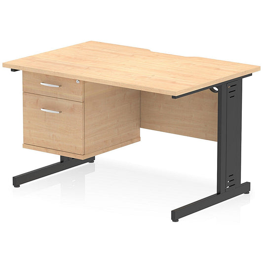 Impulse 1200mm Scalloped Edge Rectangular Desk, Black Cable Managed Legs, Maple, With 1 x 2 Drawer Fixed Pedestal Easy2Order : I006167