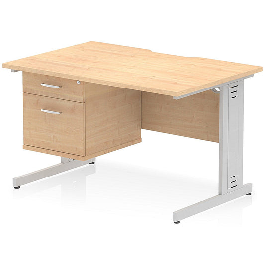 Impulse 1200mm Scalloped Edge Rectangular Desk, Silver Cable Managed Legs, Maple, With 1 x 2 Drawer Fixed Pedestal Easy2Order : I006168