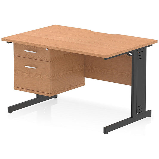 Impulse 1200mm Scalloped Edge Rectangular Desk, Black Cable Managed Legs, Oak, With 1 x 2 Drawer Fixed Pedestal Easy2Order : I006170