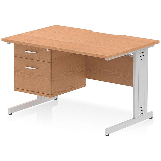 Impulse 1200mm Scalloped Edge Rectangular Desk, Silver Cable Managed Legs, Oak, With 1 x 2 Drawer Fixed Pedestal Easy2Order : I006171