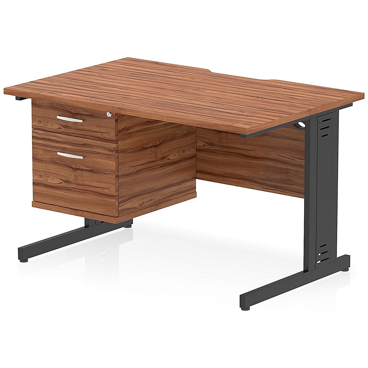Impulse 1200mm Scalloped Edge Rectangular Desk, Black Cable Managed Legs, Walnut, With 1 x 2 Drawer Fixed Pedestal Easy2Order : I006173