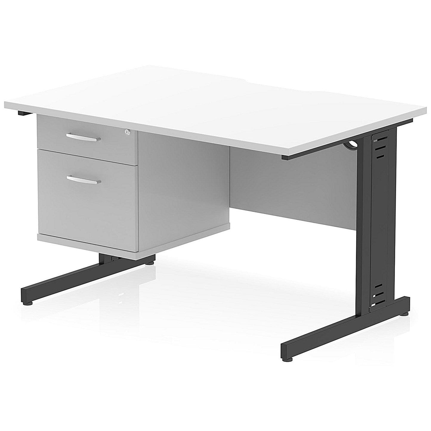 Impulse 1200mm Scalloped Edge Rectangular Desk, Black Cable Managed Legs, White, With 1 x 2 Drawer Fixed Pedestal Easy2Order : I006176