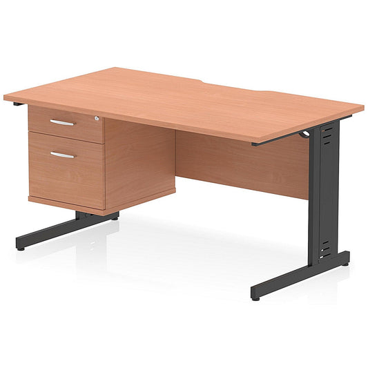 Impulse 1400mm Scalloped Edge Rectangular Desk, Black Cable Managed Legs, Beech, With 1 x 2 Drawer Fixed Pedestal Easy2Order : I006179