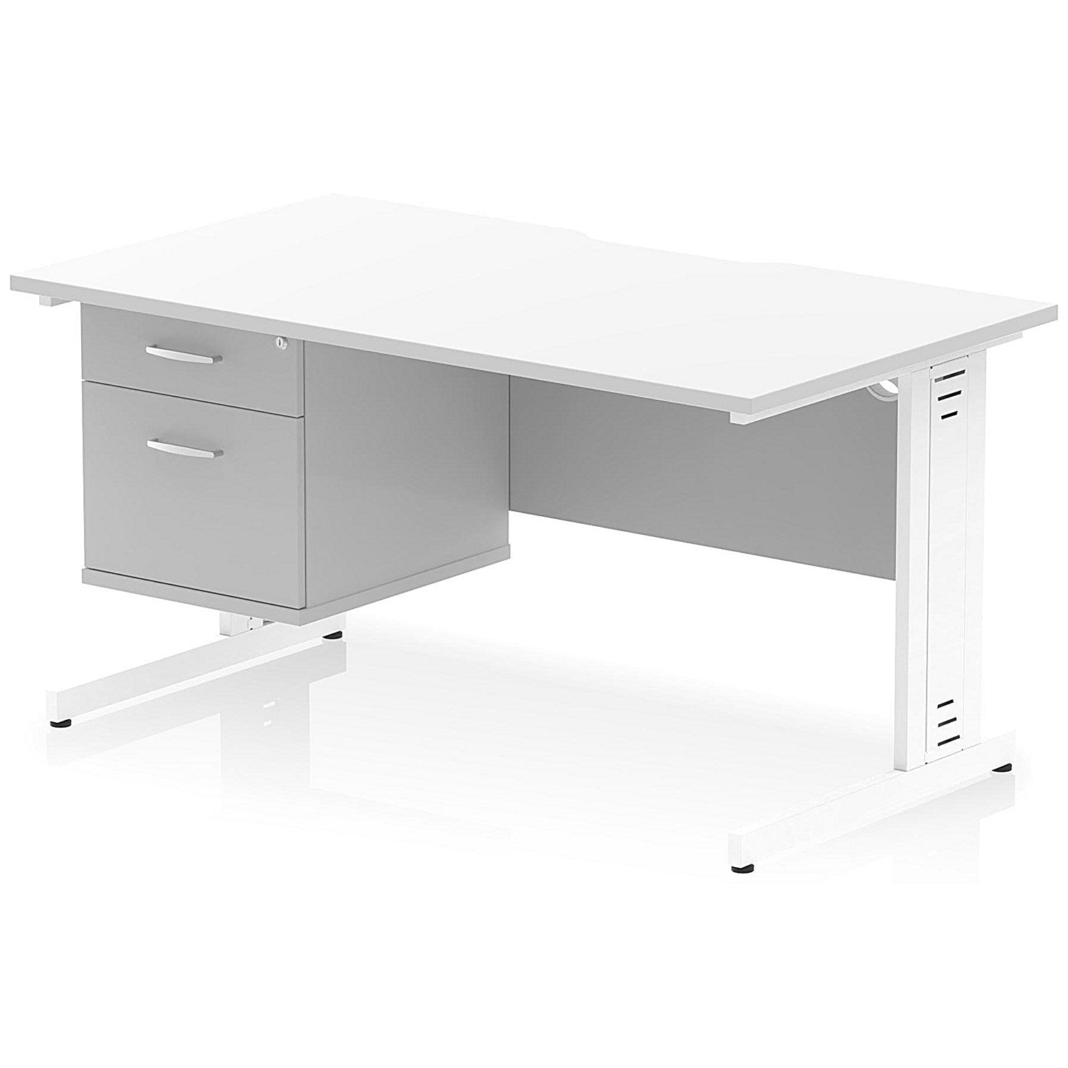 Impulse 1400mm Scalloped Edge Rectangular Desk, White Cable Managed Legs, White, With 1 x 2 Drawer Fixed Pedestal Easy2Order : I006196