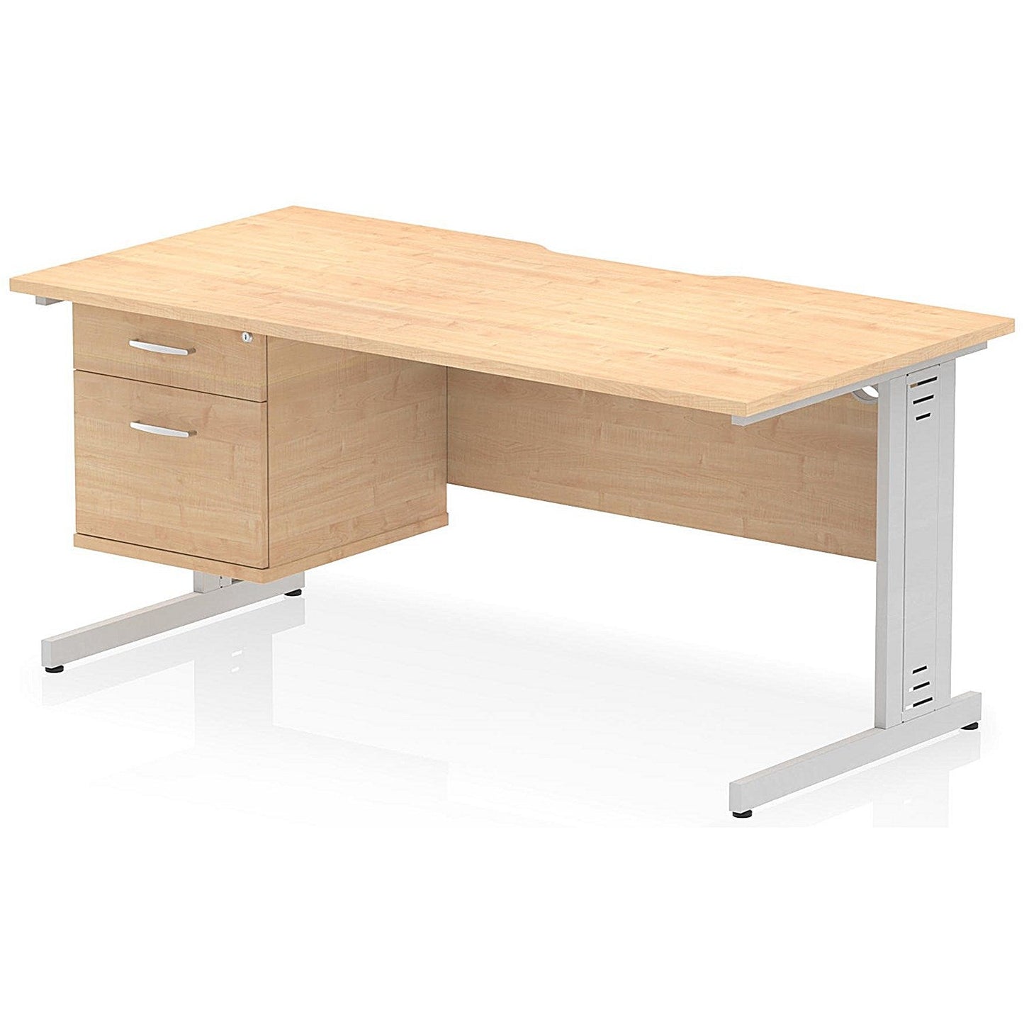 Impulse 1600mm Scalloped Edge Rectangular Desk, Silver Cable Managed Legs, Maple, With 1 x 2 Drawer Fixed Pedestal Easy2Order : I006204