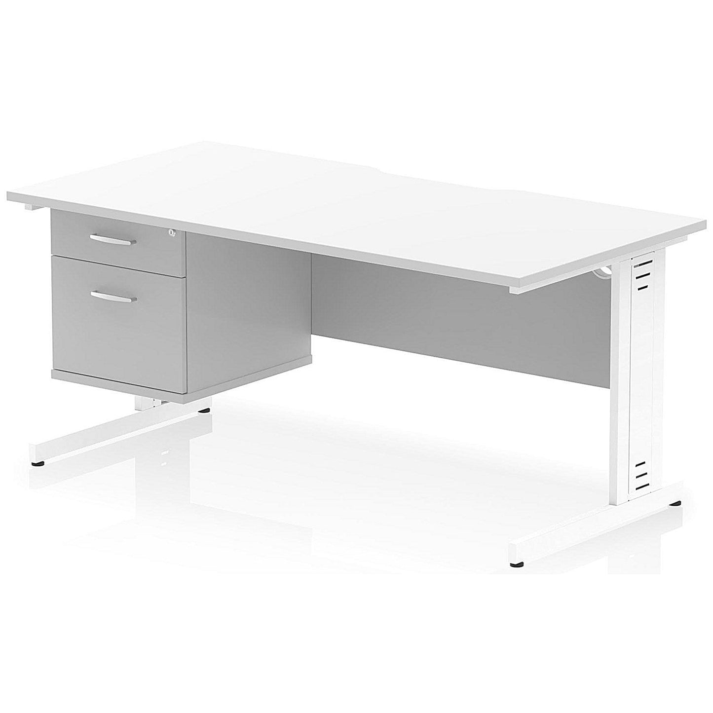 Impulse 1600mm Scalloped Edge Rectangular Desk, White Cable Managed Legs, White, With 1 x 2 Drawer Fixed Pedestal Easy2Order : I006214