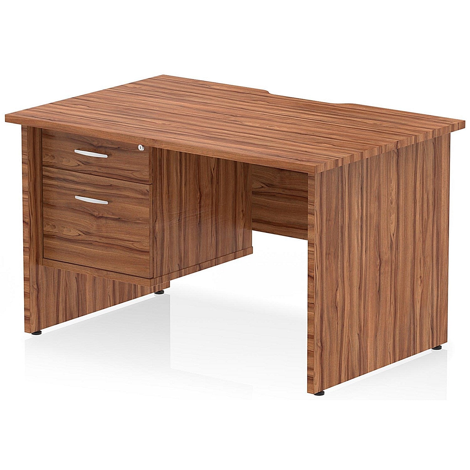 Impulse 1200mm Scalloped Edge Rectangular Desk, Panel End Legs, Walnut With 1 x 2 Drawer Fixed Pedestal Easy2Order : I006219