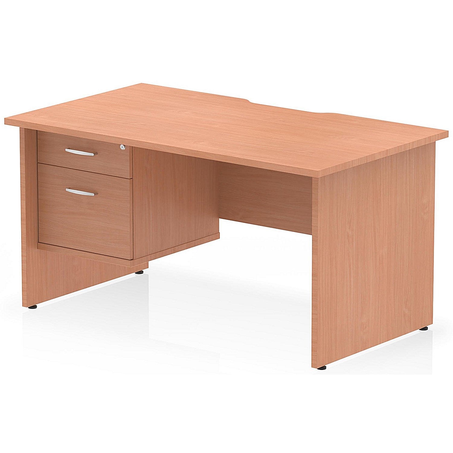Impulse 1400mm Scalloped Edge Rectangular Desk, Panel End Legs, Beech With 1 x 2 Drawer Fixed Pedestal Easy2Order : I006221