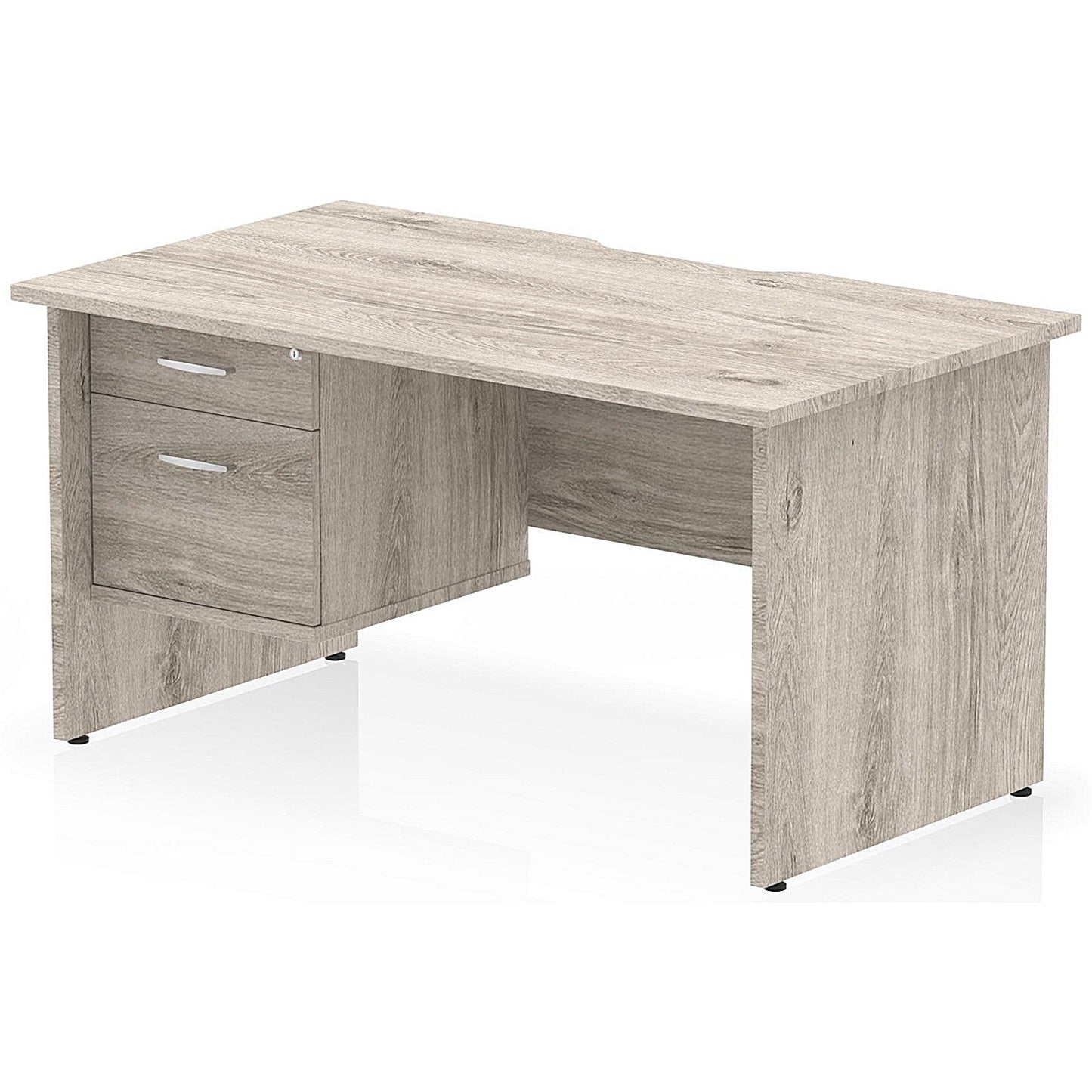 Impulse 1400mm Scalloped Edge Rectangular Desk, Panel End Legs, Grey Oak With 1 x 2 Drawer Fixed Pedestal Easy2Order : I006222