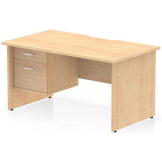 Impulse 1400mm Scalloped Edge Rectangular Desk, Panel End Legs, Maple With 1 x 2 Drawer Fixed Pedestal Easy2Order : I006223