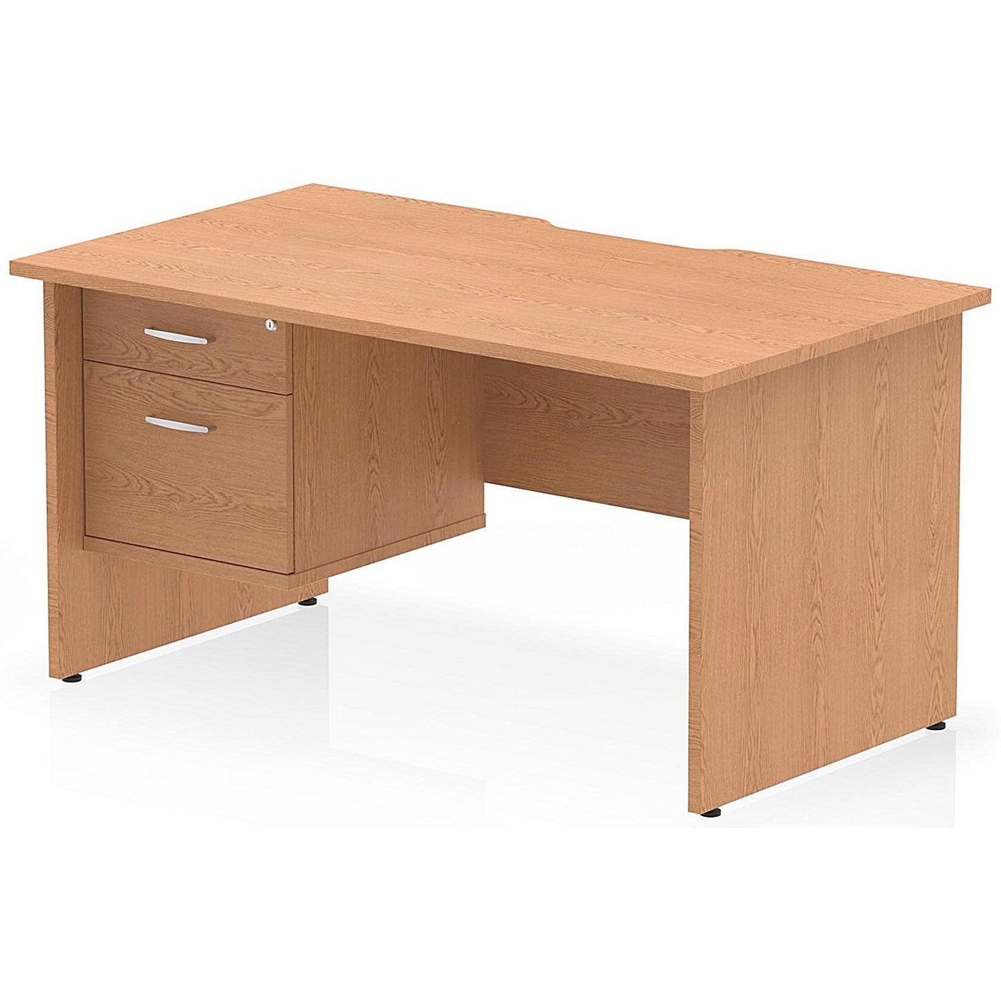 Impulse 1400mm Scalloped Edge Rectangular Desk, Panel End Legs, Oak With 1 x 2 Drawer Fixed Pedestal Easy2Order : I006224