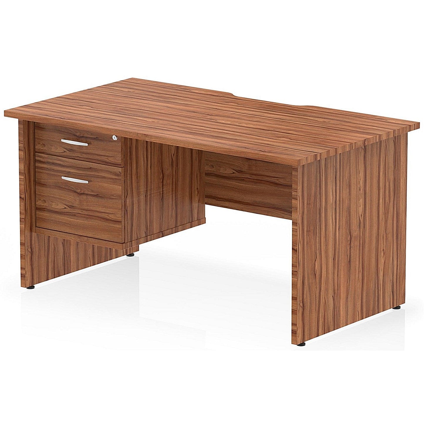 Impulse 1400mm Scalloped Edge Rectangular Desk, Panel End Legs, Walnut With 1 x 2 Drawer Fixed Pedestal Easy2Order : I006225
