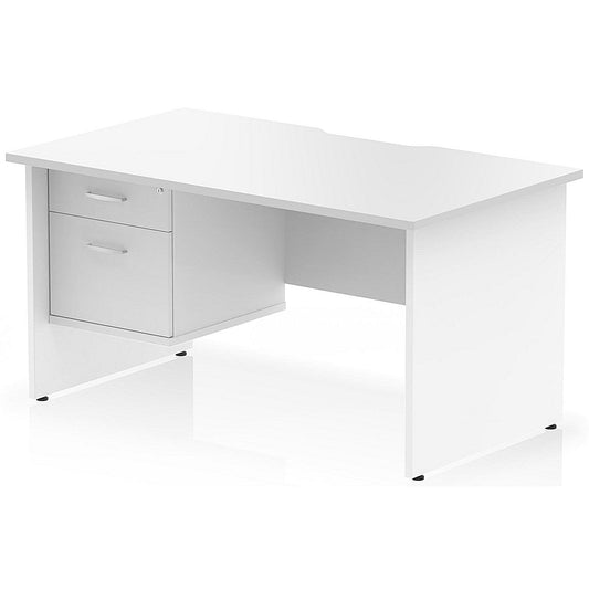 Impulse 1400mm Scalloped Edge Rectangular Desk, Panel End Legs, White With 1 x 2 Drawer Fixed Pedestal Easy2Order : I006226