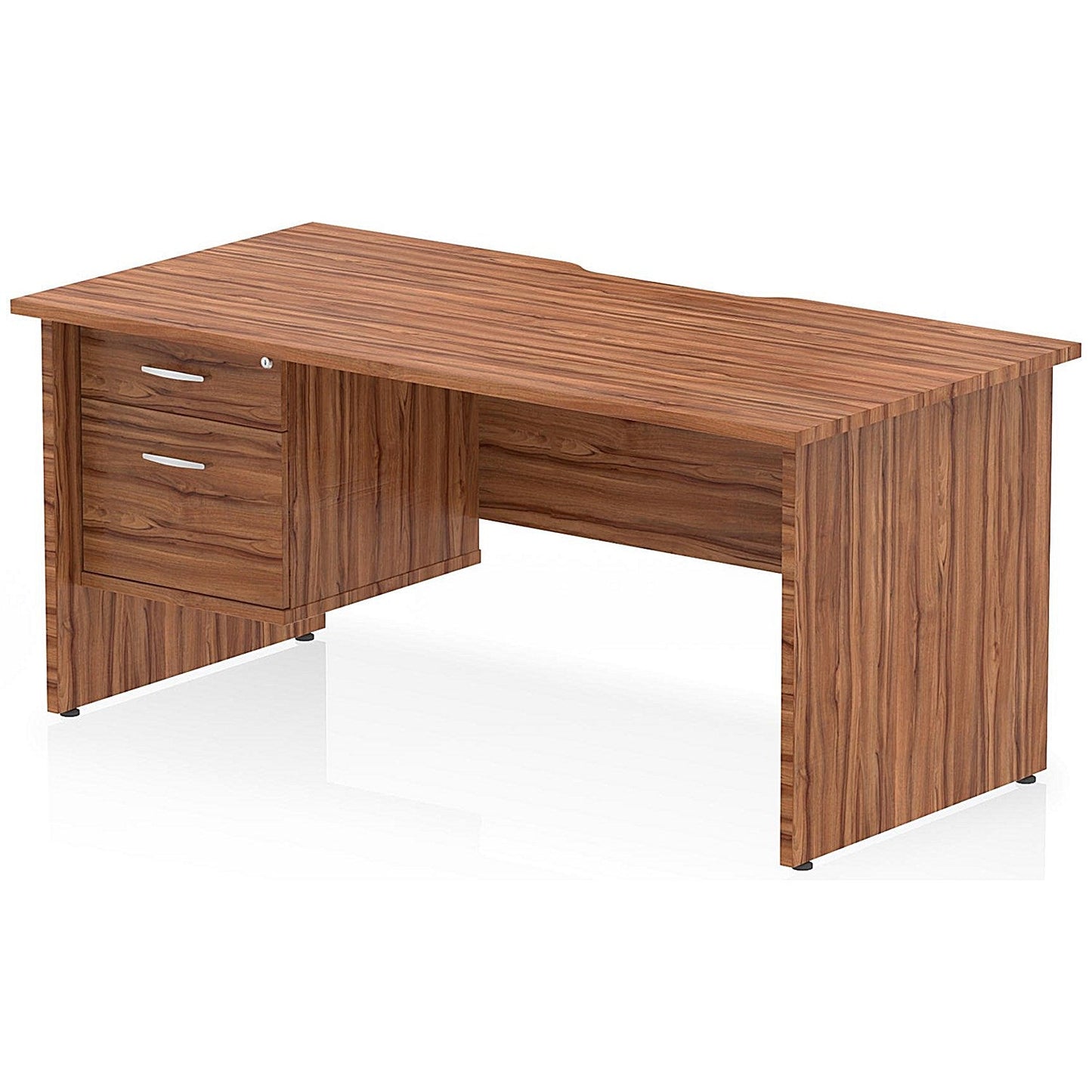 Impulse 1600mm Scalloped Edge Rectangular Desk, Panel End Legs, Walnut With 1 x 2 Drawer Fixed Pedestal Easy2Order : I006231