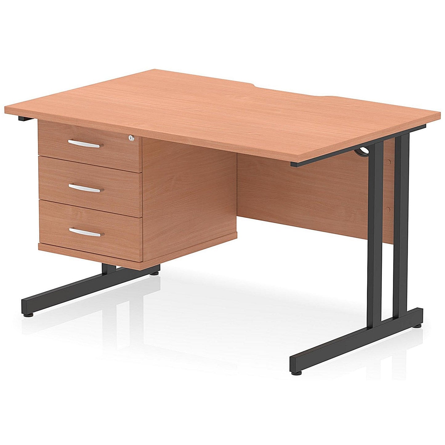 Impulse 1200mm Scalloped Edge Rectangular Desk, Black Cantilever Legs, Beech, With 1 x 3 Drawer Fixed Pedestal Easy2Order : I006233