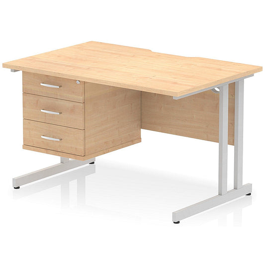Impulse 1200mm Scalloped Edge Rectangular Desk, Silver Cantilever Legs, Maple, With 1 x 3 Drawer Fixed Pedestal Easy2Order : I006240